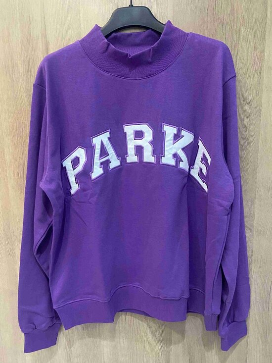 Parke Tops - PARKE Oversized Purple High Neck Varsity Pullover